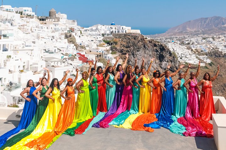 Exclusive Santorini Flying Dress Photoshoot with Pickup