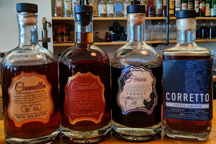 Downtown Reno Distillery Tasting Flight and Signature Cocktail