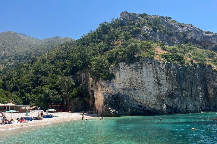 Dhermi Boat Tour to Grama Bay Blue Gem Cave and Swim Snorkeling