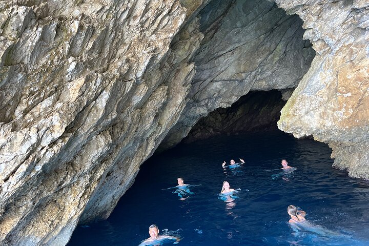 Dhermi Boat Tour to Grama Bay Blue Gem Cave and Swim Snorkeling