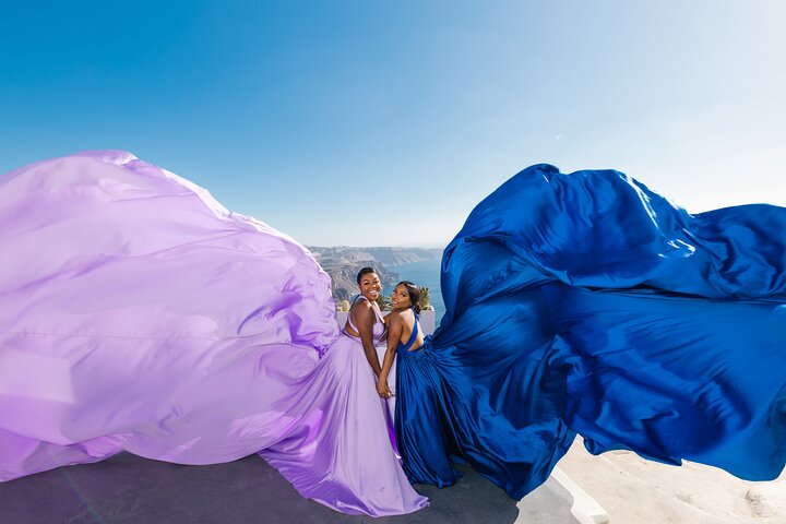 Exclusive Santorini Flying Dress Photoshoot with Pickup