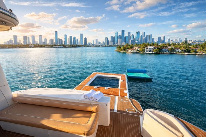 Yacht Rental 60 ft with 2 Free Jet Skis ,Miami River and Sea Pool