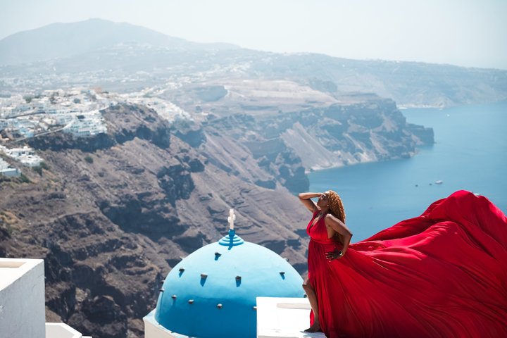 Santorini Flying Dress Experience with Hotel Pick up And Drop Off