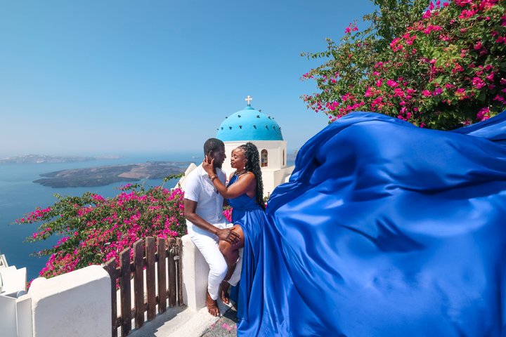 Santorini Flying Dress Experience with Hotel Pick up And Drop Off