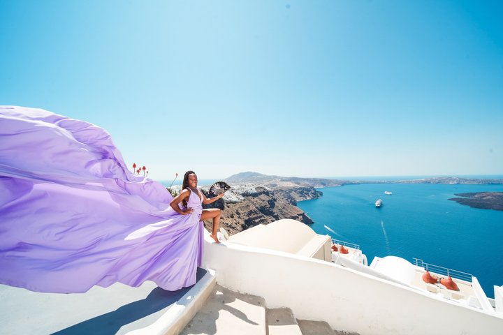 Santorini Flying Dress Experience with Hotel Pick up And Drop Off