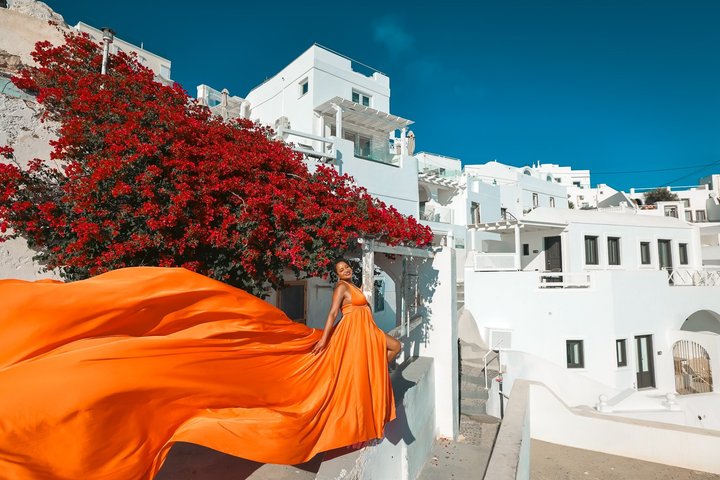 Santorini Flying Dress Experience with Hotel Pick up And Drop Off