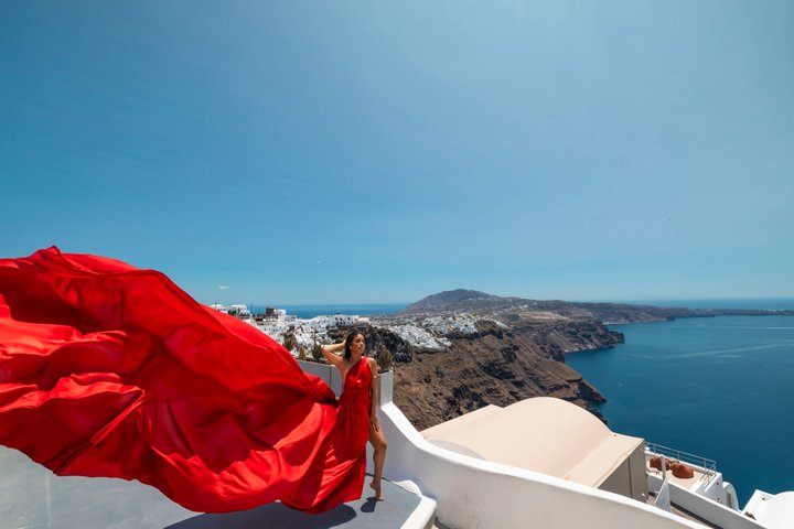 Santorini Flying Dress Experience with Hotel Pick up And Drop Off