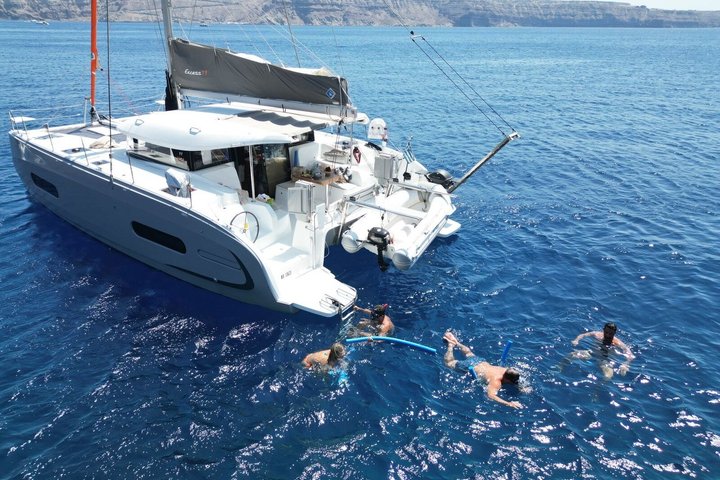 Premium Santorini Sunset Catamaran: Semi-Private, BBQ & Drinks