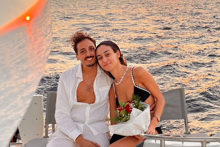 Premium Santorini Sunset Catamaran: Semi-Private, BBQ & Drinks