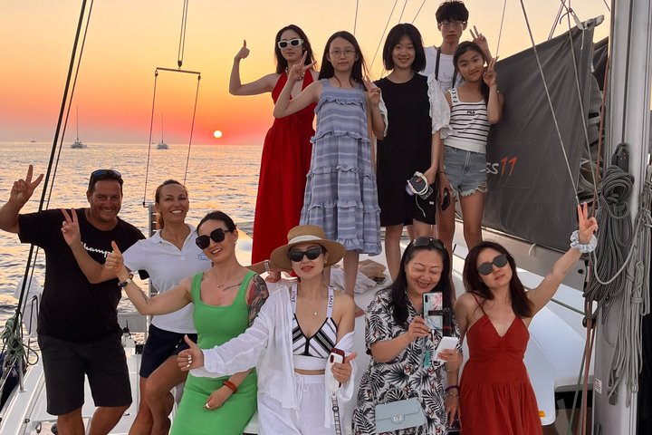 Premium Santorini Daytime Catamaran Cruise with BBQ & Open Bar