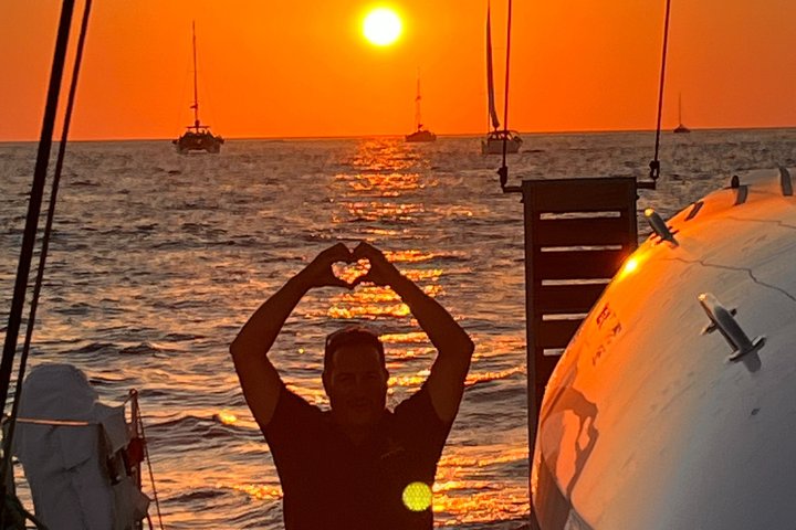 Premium Santorini Sunset Catamaran: Semi-Private, BBQ & Drinks