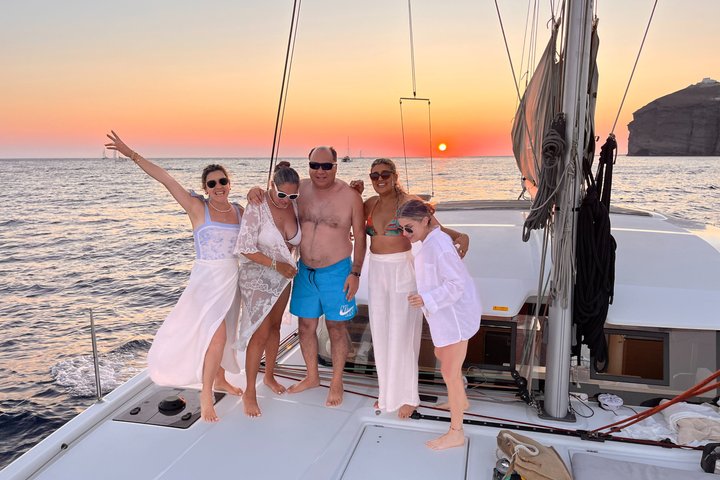 Premium Santorini Sunset Catamaran: Semi-Private, BBQ & Drinks