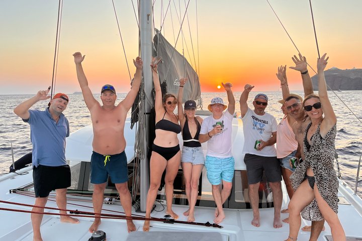 Premium Santorini Sunset Catamaran: Semi-Private, BBQ & Drinks