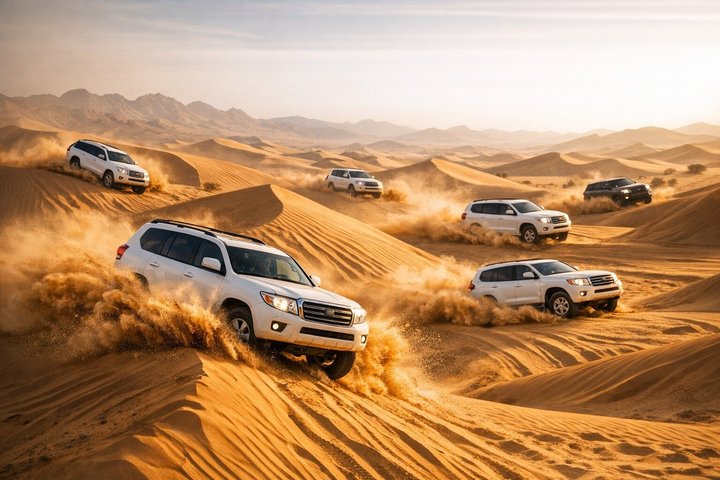 Dubai Desert Safari Dune Bashing, 60min ATV Quad, Camel Ride, BBQ