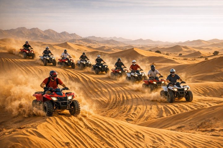 Dubai Desert Safari Dune Bashing, 60min ATV Quad, Camel Ride, BBQ