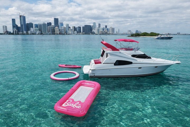 Barbie Pink Miami Yacht Rental 2 Free Jet skis Private Boat