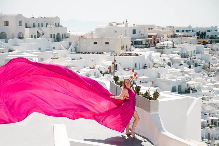 Santorini Flying Dress Experience with Hotel Pick up And Drop Off