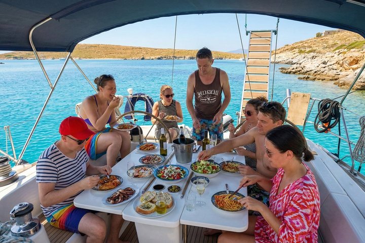 Mykonos Sail Cruise to Rhenia, Guided Tour of Delos, Lunch&Drinks