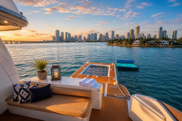 Yacht Rental 60 ft with 2 Free Jet Skis ,Miami River and Sea Pool