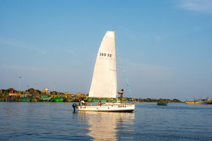 Private Yacht Sails along the Coastline of Pondicherry
