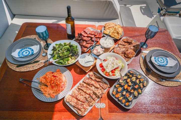 Premium Santorini Sunset Catamaran: Semi-Private, BBQ & Drinks