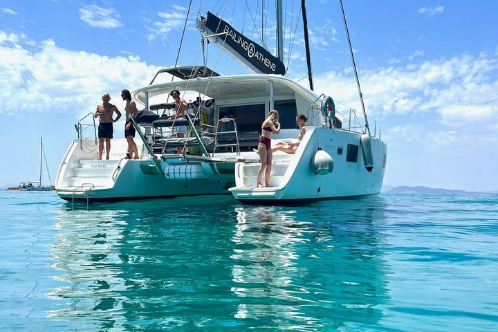 Luxury Athens Catamaran Cruise with Greek Meal & Drinks