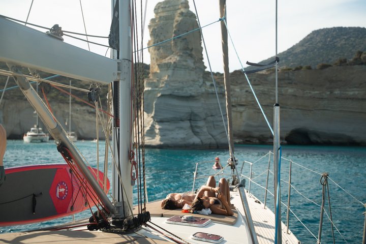 Milos Luxury Sailboat Cruise to Kleftiko Bay with Meal and Drinks