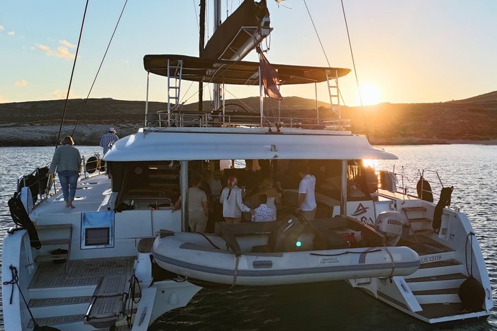Mykonos Catamaran Sunset Cruise with Meal, Drinks & Transfer