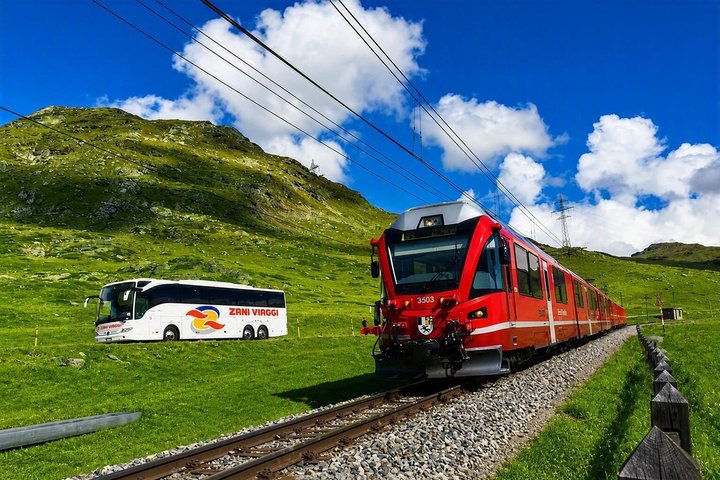 Swiss Alps Bernina Red Train and St.Moritz Tour from Milan