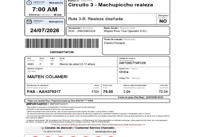 Ticket to Machupicchu