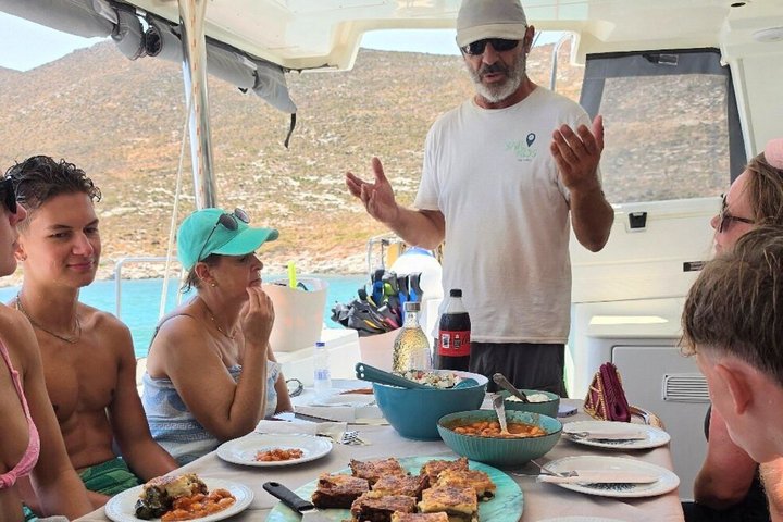 Kos: Small-Group Full-Day Catamaran Boat Trip, Meal, Drinks &Swim