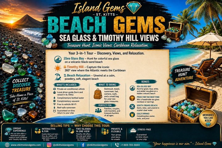 St Kitts: Beach Gems Sea Glass & Timothy Hill View